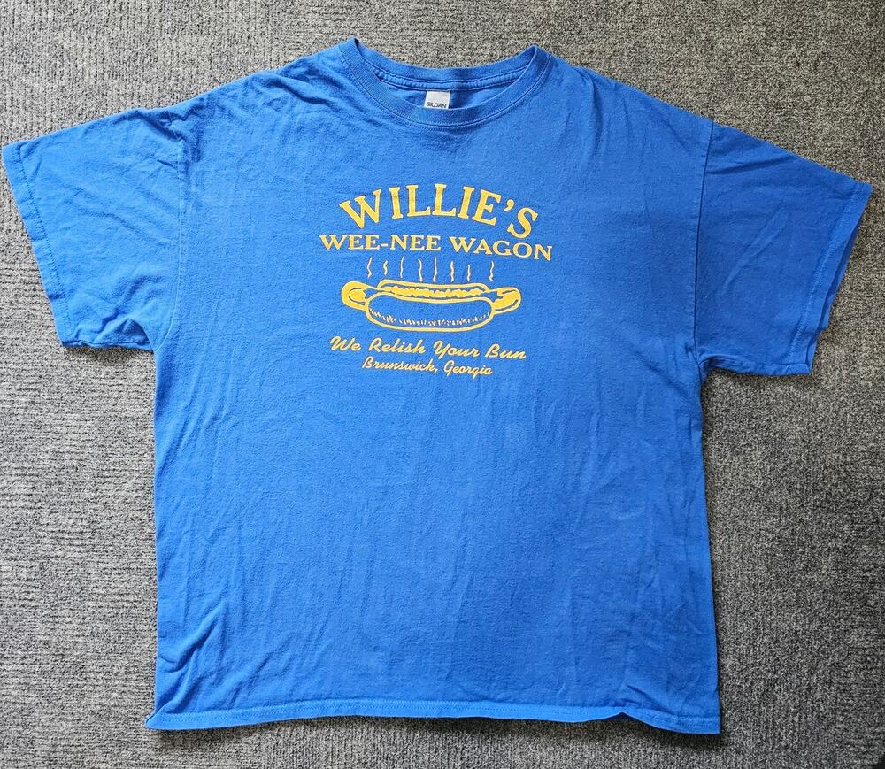 Willie's Wee-Nee Wagon Funny Blue Graphic Tee Shirt Size XL